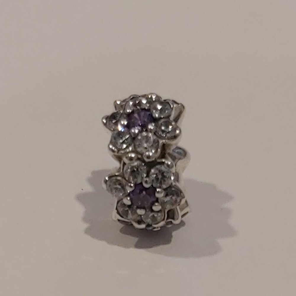 COPY - Auth Pandora *Retired* Forget Me Not Flower Spacer w/ Purple Zirconia 79…